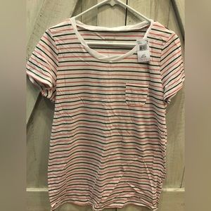 Motherhood maternity top. Olive green and peach stripes. Medium NWT